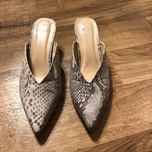 Grey snakeskin kitten heels
